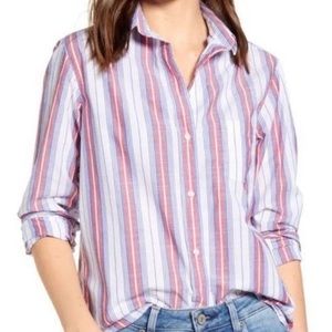GRAYSON NWT THE HERO JASMINE WHITE WITH BLUE RED STRIPE BUTTON DOWN SHIRT